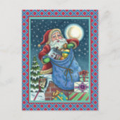 ROOFTOP SANTA BAG of TOYS, DOLLHOUSE, HOBBYHORSE Postkarte (Vorderseite)