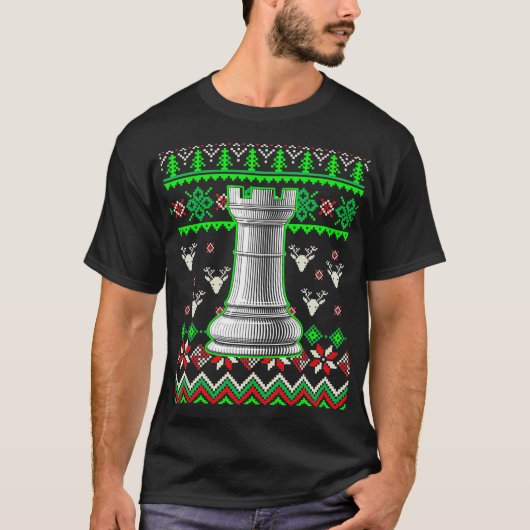 Rook Chessmen Ugly Christmas Schach T-Shirt (Vorderseite)