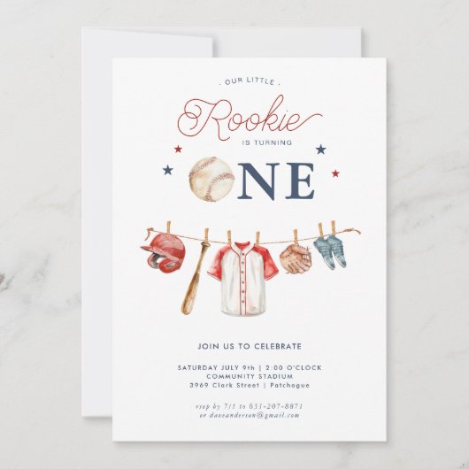 Rookie 1. Geburtstag | Baseball Birthday Einladung (Vorderseite)
