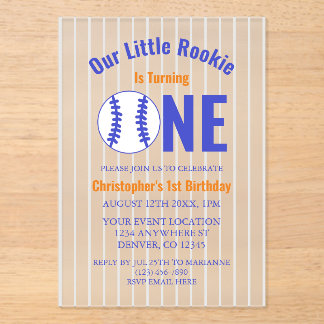 Rookie Baseball 1. Geburtstag Acryleinladungen