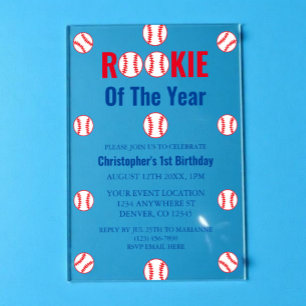 Rookie Baseball 1. Geburtstag Acryleinladungen