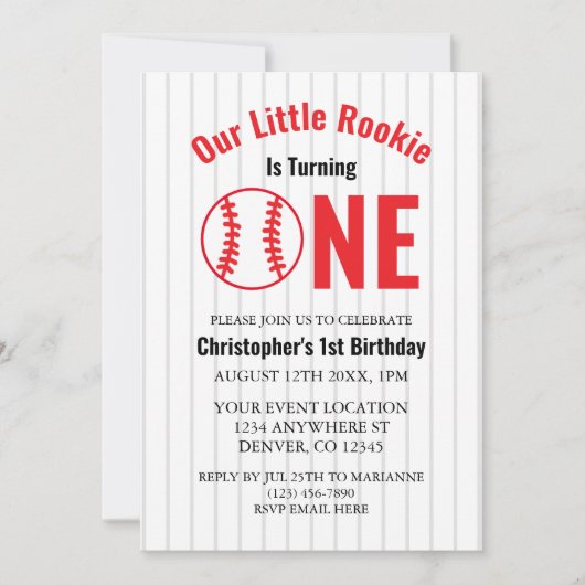 Rookie Baseball 1. Geburtstag Einladung (Vorderseite)
