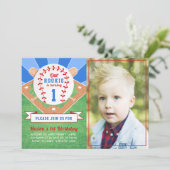 Rookie Baseball 1. Geburtstag Foto Einladung (Stehend Vorderseite)