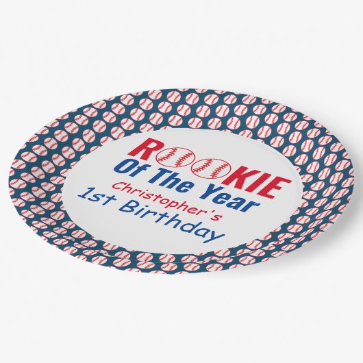 Rookie Baseball 1. Geburtstag Pappteller (Schrägansicht)