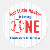 Rookie Baseball 1. Geburtstag Runder Aufkleber (Vorderseite)