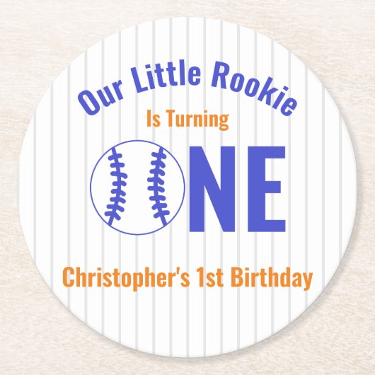 Rookie Baseball 1. Geburtstag Runder Pappuntersetzer (Vorderseite)