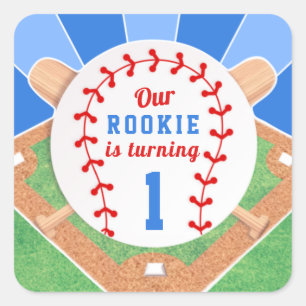 Rookie Baseball 1. Geburtstagsticker Quadratischer Aufkleber
