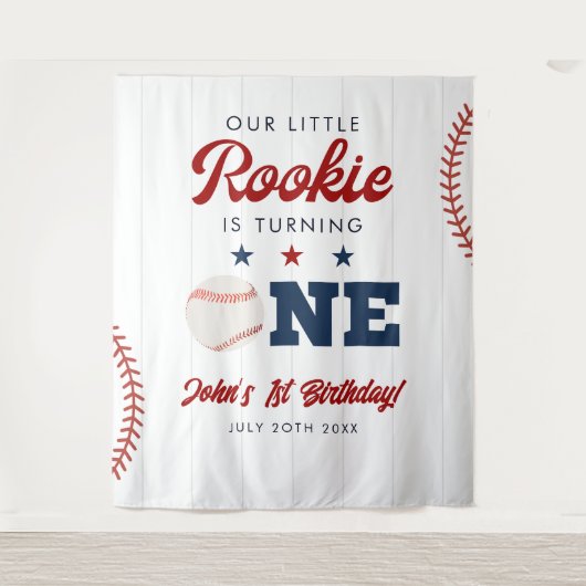 Rookie Baseball 1st Birthday Photo Backdrop Wandteppich (Vorderseite)