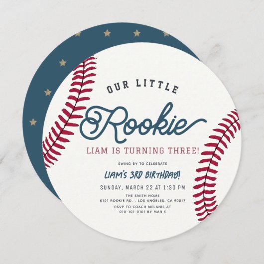 Rookie Baseball Boy Birthday Circle Einladung (Vorne/Hinten)