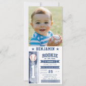 Rookie Baseball Foto Blue Boy Birthday Einladung (Vorderseite)