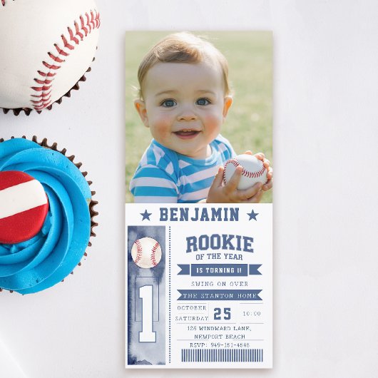 Rookie Baseball Foto Blue Boy Birthday Einladung