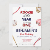 Rookie Baseball rot 1. Geburtstag Einladung (Vorderseite)