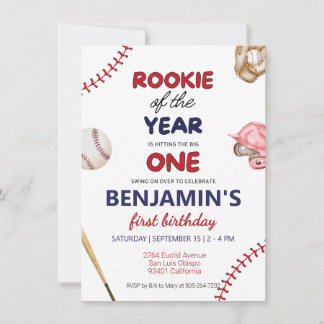 Rookie Baseball rot 1. Geburtstag Einladung