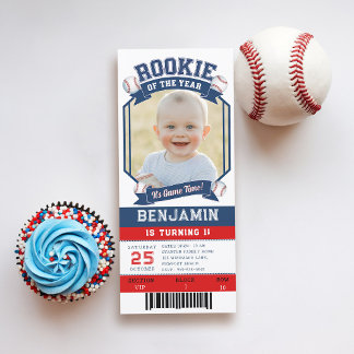 Rookie Baseball Ticket Red Blue Boy 1. Geburtstag