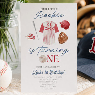 Rookie Baseball Uniform Boys 1. Geburtstag Einladung