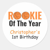 Rookie Basketball 1. Geburtstag Runder Aufkleber (Vorderseite)