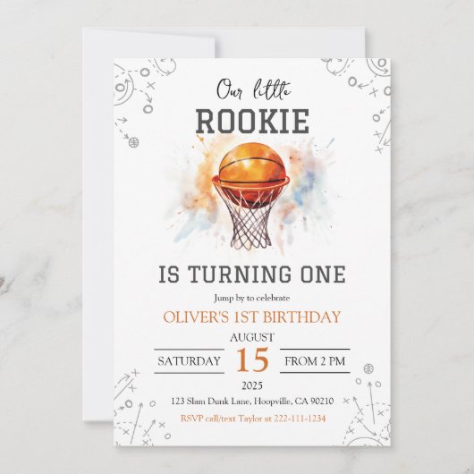 Rookie Basketball Einladung zum 1. Geburtstag (Vorderseite)