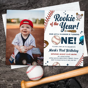 Rookie des 1. Geburtstags Baseball-Foto Einladung