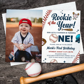 Rookie des 1. Geburtstags Baseball-Foto Einladung