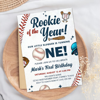 Rookie des 1. Geburtstags Baseball-Party Einladung