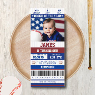 Rookie des 1. Geburtstags Baseball-Ticket Einladung