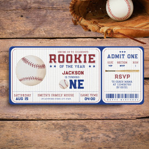 Rookie des 1. Geburtstags Baseball-Ticket Einladung