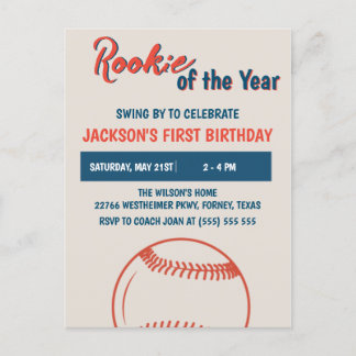 Rookie des Jahres 1. Baseball Geburtstagsparty Postkarte