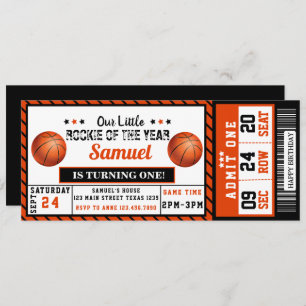 Rookie des Jahres 1. Geburtstag Basketball Ticket Einladung