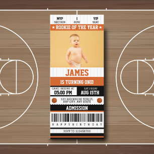 Rookie des Jahres 1. Geburtstag Basketball Ticket Einladung