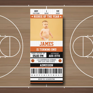 Rookie des Jahres 1. Geburtstag Basketball Ticket Einladung