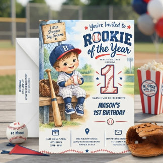 Rookie des Jahres 1. Jungen Baseball Geburtstag Einladung