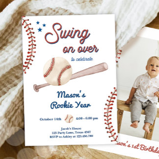 Rookie des Jahres 1. Sport Boy Baseball Geburtstag Einladung