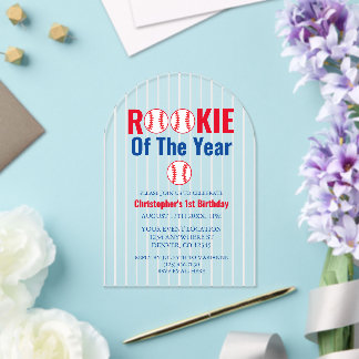 Rookie des Jahres Baseball 1. Geburtstag Acryleinladungen