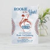 Rookie des Jahres Baseball 1. Geburtstag Einladung (Stehend Vorderseite)
