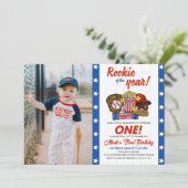 Rookie des Jahres Baseball 1. Geburtstag Foto Einladung (Stehend Vorderseite)
