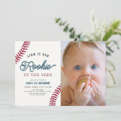 Rookie des Jahres Baseball 1. Geburtstag Foto Einladung (Stehend Vorderseite)