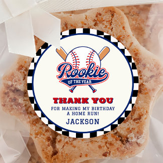 Rookie des Jahres Baseball Custom Geburtstagsparte Runder Aufkleber