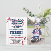 Rookie des Jahres Baseball Dritter 3. Geburtstag Einladung (Stehend Vorderseite)