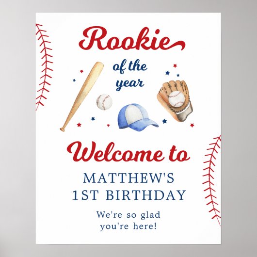 Rookie des Jahres Baseball Erster Geburtstag Willk Poster (Vorne)