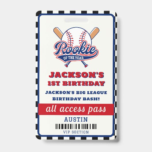 Rookie des Jahres Baseball Geburtstagsparty Ausweis (Vorderseite)