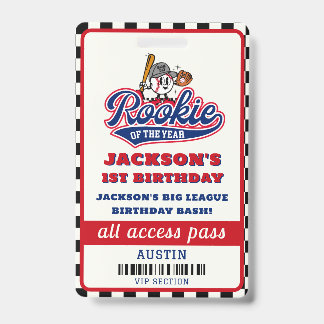 Rookie des Jahres Baseball Geburtstagsparty Ausweis