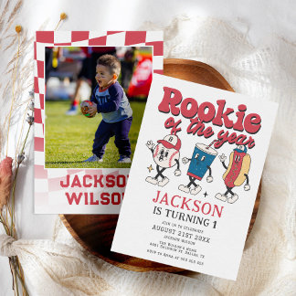 Rookie des Jahres Baseball Groovy 1. Geburtstag Einladung