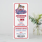 Rookie des Jahres Baseball Ticket 1. Geburtstag Einladung (Stehend Vorderseite)