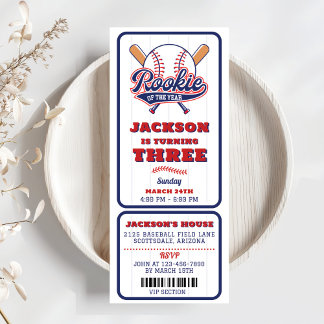 Rookie des Jahres Baseball Ticket 3. Geburtstag Einladung