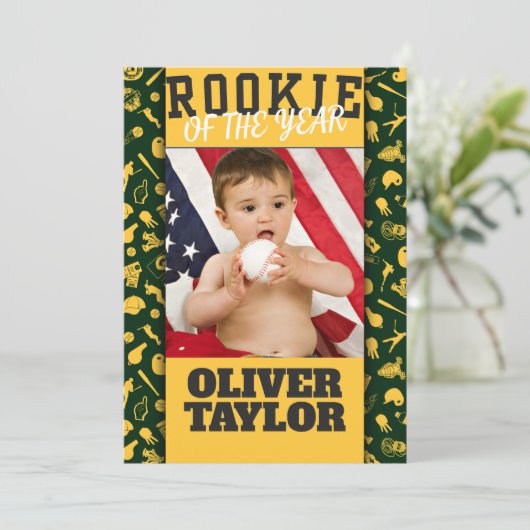 Rookie des Jahres Foto Kid's Party Einladung (Stehend Vorderseite)