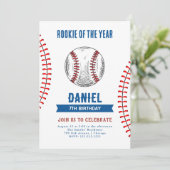 Rookie des Jahres Geburtstag Baseball-Party Einladung (Stehend Vorderseite)