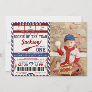 Rookie des Jahres Geburtstag Baseball Ticket Foto Einladung