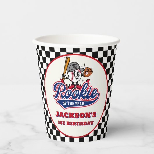 Rookie des Jahres Personalisiert Baseball Geburtst Pappbecher (Vorderseite)