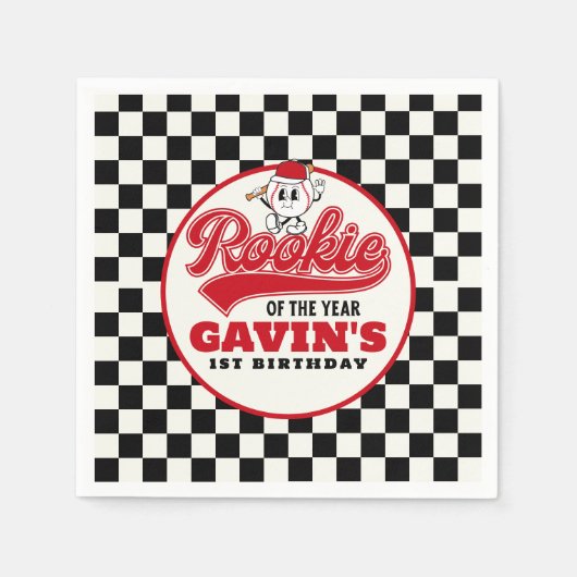 Rookie des Jahres Personalisiert Baseball Geburtst Serviette (Vorderseite)
