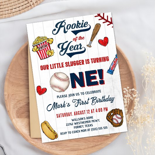 Rookie des Jahres Vintag Baseball 1. Geburtstag Einladung